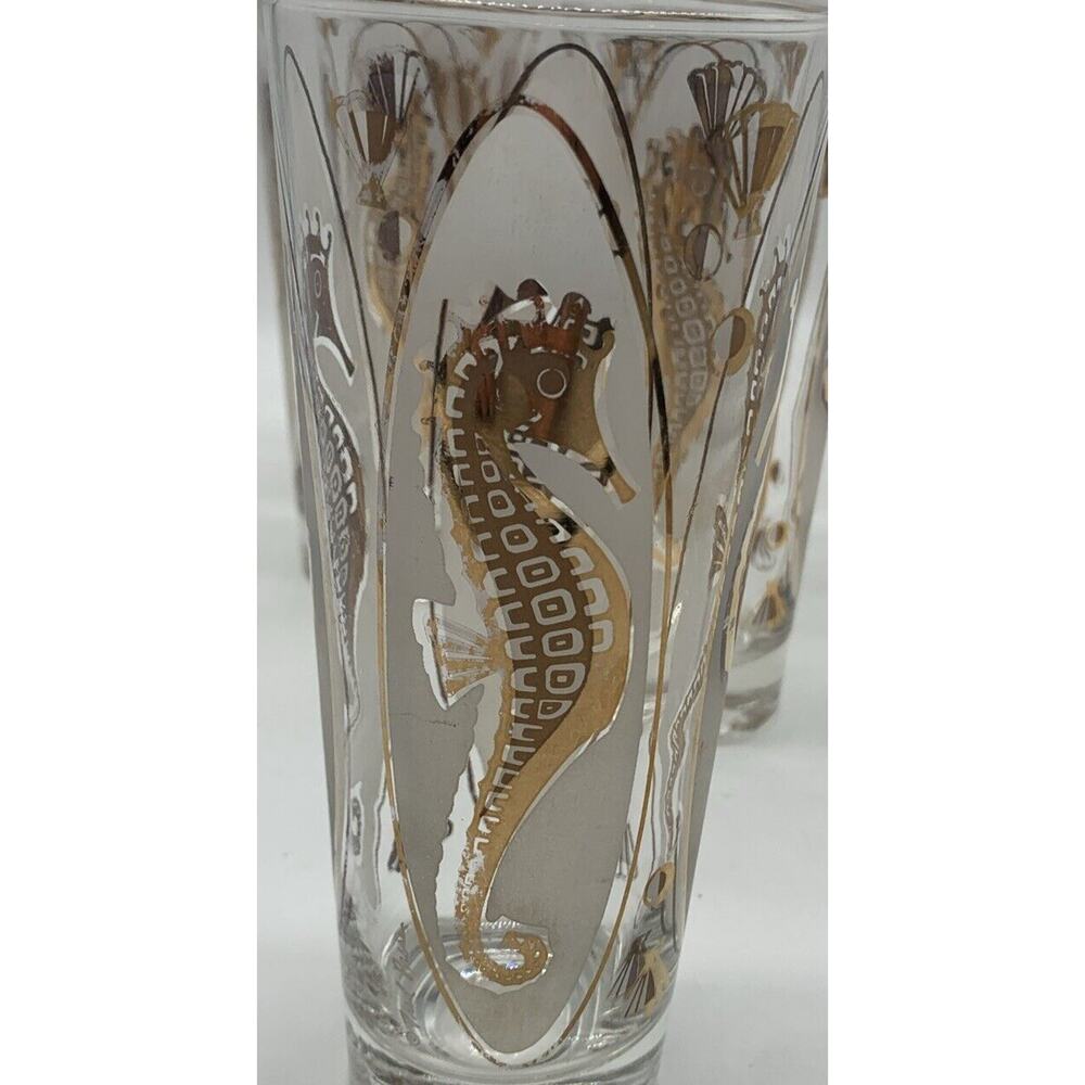 Vintage Signed Fred Press Gold Seahorse Collins Glasses Set Of 6 EUC - Picture 6 of 6